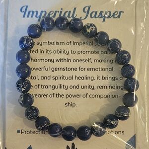 Imperial Jasper Bracelet Blue Stone Elastic Stretch Real Genuine Natural